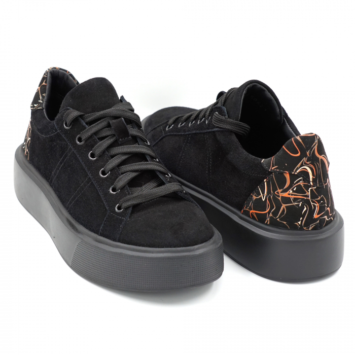 Pantofi dama tip adidas din piele naturala intoarsa neagra si cu imprimeu multicolor cu varf rotund si talpa 5 cm  50621-2-24 [4]
