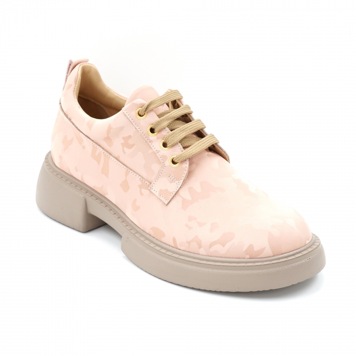 Pantofi dama casual din piele naturala nude roze cu insertii 3D cu varf rotund si talpa 3 cm 50321-4-24 [2]