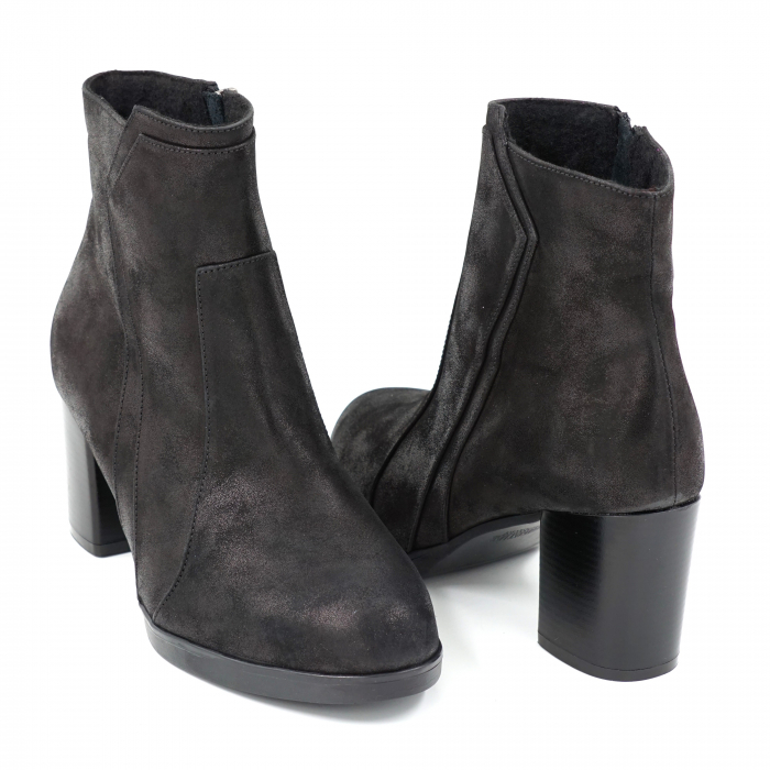 Ghete dama casual din piele naturala neagra cu imprimeu cu varf rotund si toc mic gros 5 cm 76020-1-23 [2]