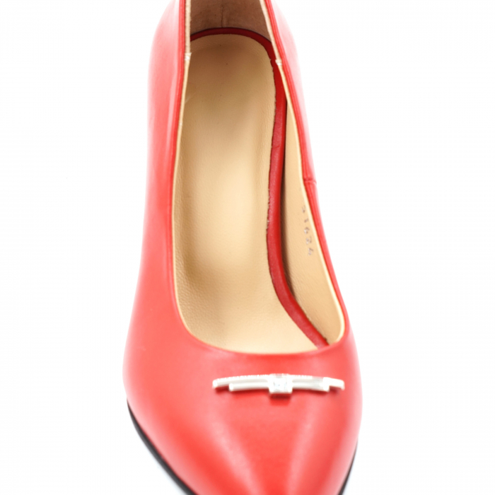 Pantofi dama din piele naturala rosie cu varf ascutit stileto si toc mic gros imbracat 6 cm 51624-2-24 [5]