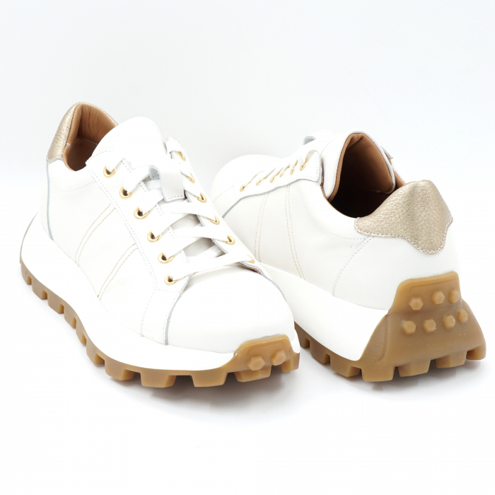 Pantofi dama tip adidas din piele naturala alba si auriu bizonat cu varf rotund si talpa 3 cm 50621-4-24 [4]