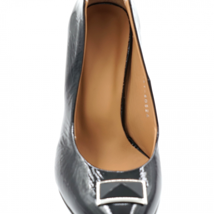 Pantofi dama din piele naturala lacuita neagra cu varf ascutit si toc mediu gros 8 cm 50524-24 [5]