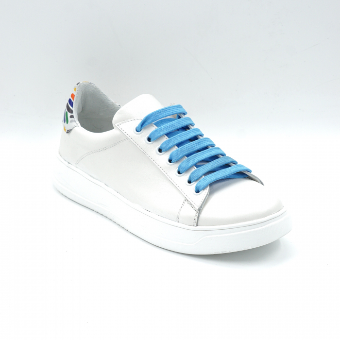 Pantofi dama tip adidas din piele naturala alba si cu imprimeu colorat cu varf rotund si talpa joasa 2 cm t 63021-2-24 [2]
