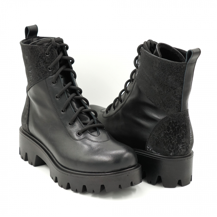Ghete dama casual din piele naturala neagra si cu imprimeu cu varf rotund si talpa 4 cm   73121-1-23 [2]