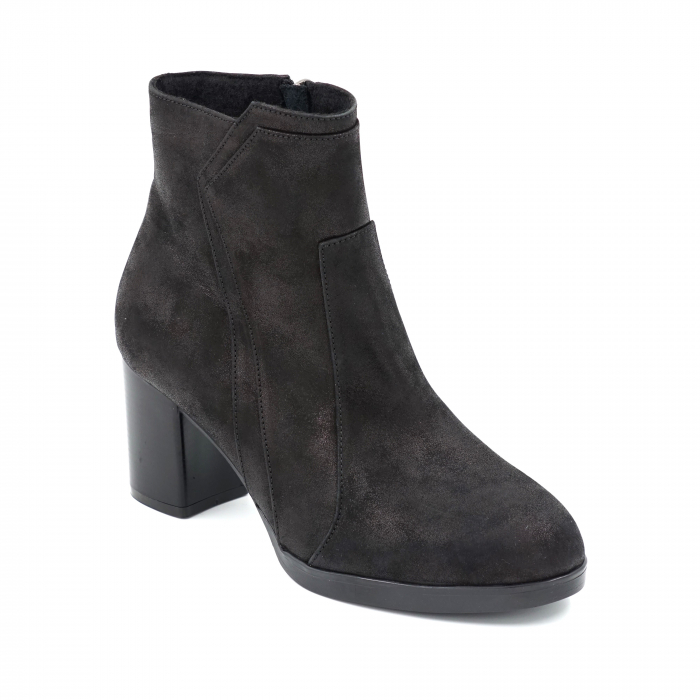Ghete dama casual din piele naturala neagra cu imprimeu cu varf rotund si toc mic gros 5 cm 76020-1-23 [3]