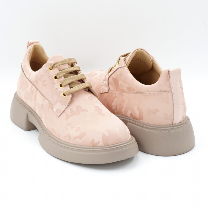 Pantofi dama casual din piele naturala nude roze cu insertii 3D cu varf rotund si talpa 3 cm 50321-4-24 [3]
