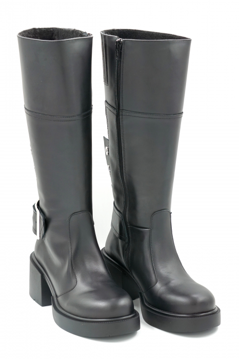 Cizme dama lungi casual din piele naturala neagra cu varf rotund, talpa 4 cm si accesorii metalice 74819-3-23 [3]