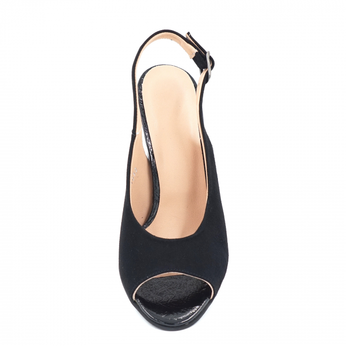 Sandale dama din piele naturala lacuita si intoarsa neagra cu varf rotund si toc mediu gros 7 cm 1032-24 [5]