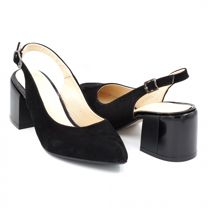 Sandale dama din piele naturala intoarsa neagra cu varf ascutit stileto si toc mic gros 6 cm 0124-24 [4]