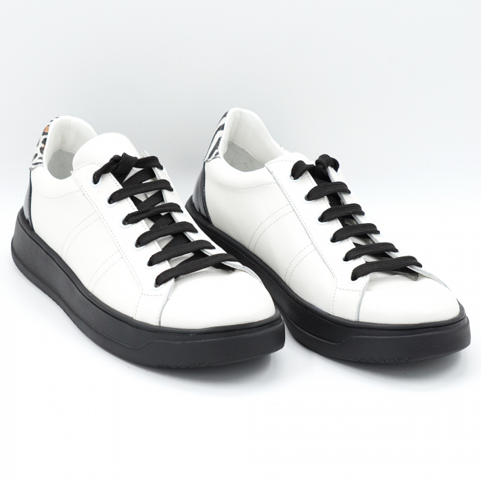 Pantofi dama tip adidas din piele naturala alba, lacuita neagra si animal printcu varf rotund si talpa 3 cm  50621-1-24 [3]