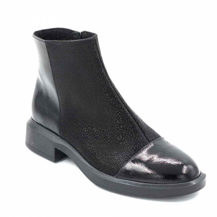 Ghete dama casual din piele naturala neagra si lac negru cu varf rotund si talpa 3 cm  70719-23 [2]