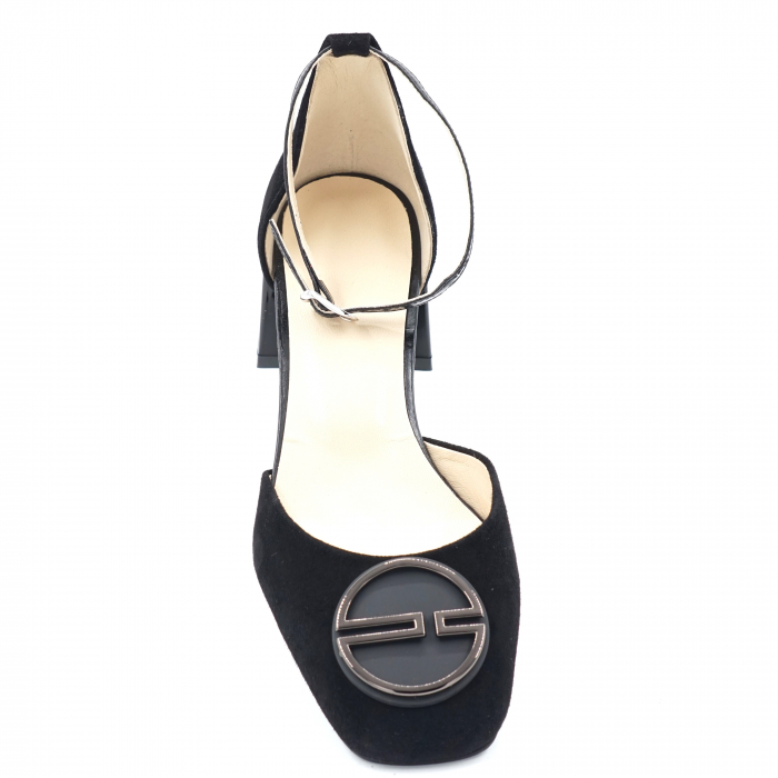 Sandale dama din piele naturala intoarsa neagra cu varf patrat si toc mic gros 4 cm 1045-24 [5]