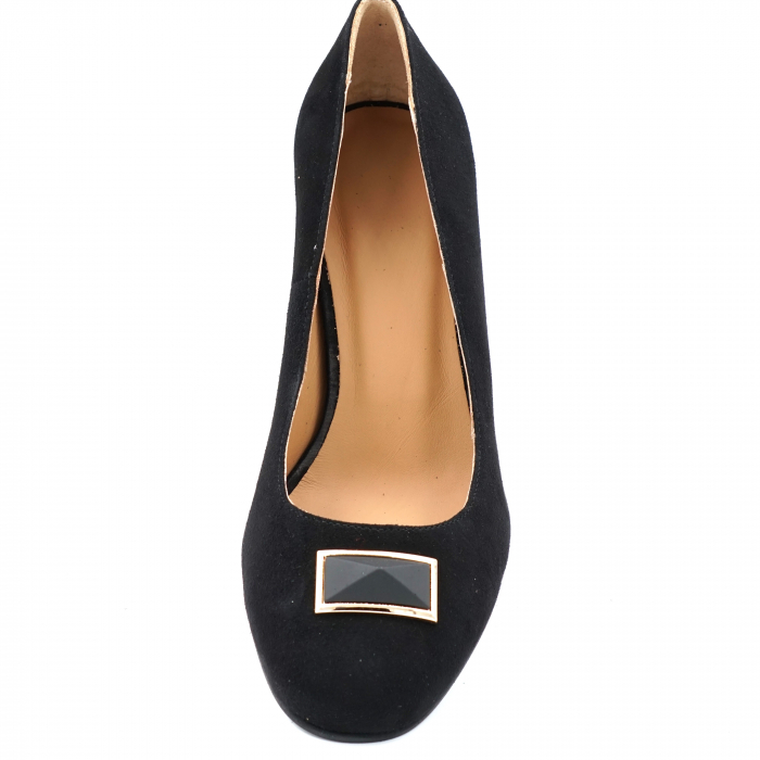 Pantofi dama din piele naturala intoarsa neagra cu varf rotund si toc mic gros 6 cm 50524-2-24 [5]