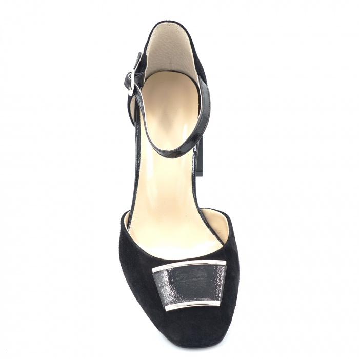 Sandale dama din piele naturala intoarsa neagra cu varf rotund si toc mic gros 6 cm 1067-24 [5]