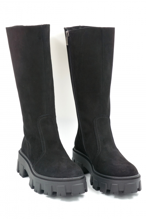 Cizme dama casual scurte din piele naturala intoarsa neagra cu varf rotund si talpa 5 cm 77921-23 [4]
