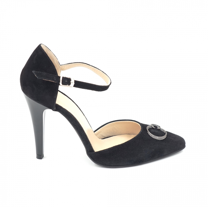 Sandale dama din piele naturala intoarsa neagra cu varf ascutit stileto si toc subtire inalt 10 cm 1074-24 [3]
