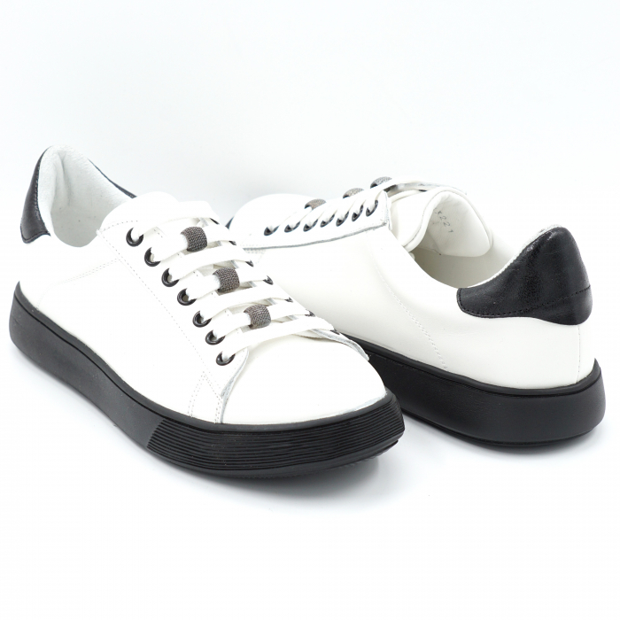 Pantofi dama tip adidas din piele naturala alba si lacuita neagra cu varf rotund si talpa joasa 2 cm 63221-3-24 [2]