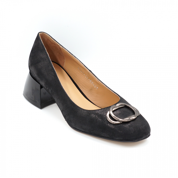 Pantofi dama din piele naturala neagra satinata cu varf patrat si toc mic gros 4 cm 50423-24 [4]