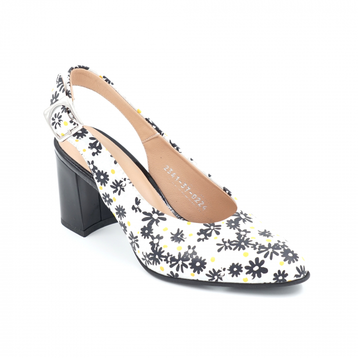 Sandale dama din piele naturala cu imprimeu floral cu varf semirotund si toc mic gros 6 cm 0224-3-24 [2]