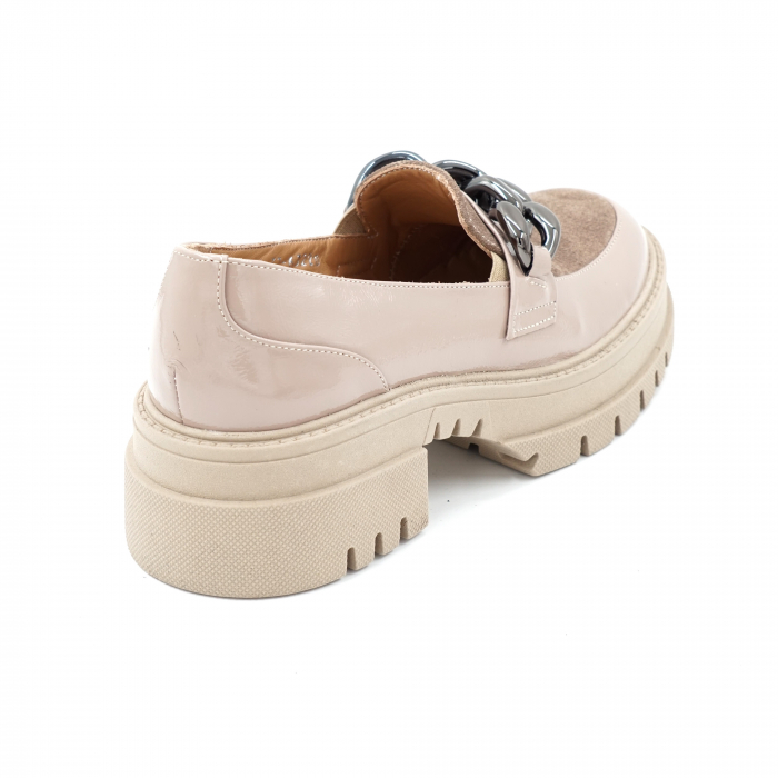 Pantofi dama casual loafers din piele naturala intoarsa si lacuita grej cu varf rotund si talpa inalta 5 cm 63220-24 [3]