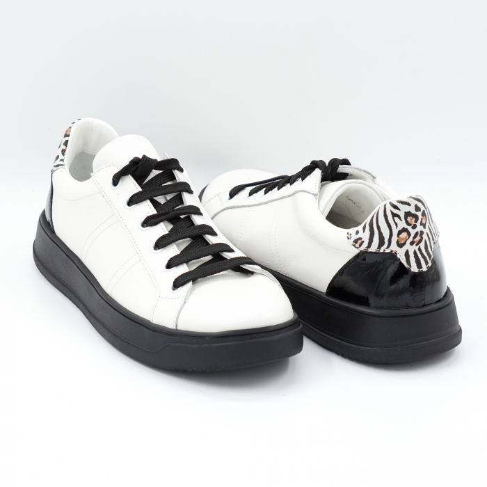 Pantofi dama tip adidas din piele naturala alba, lacuita neagra si animal printcu varf rotund si talpa 3 cm  50621-1-24 [4]