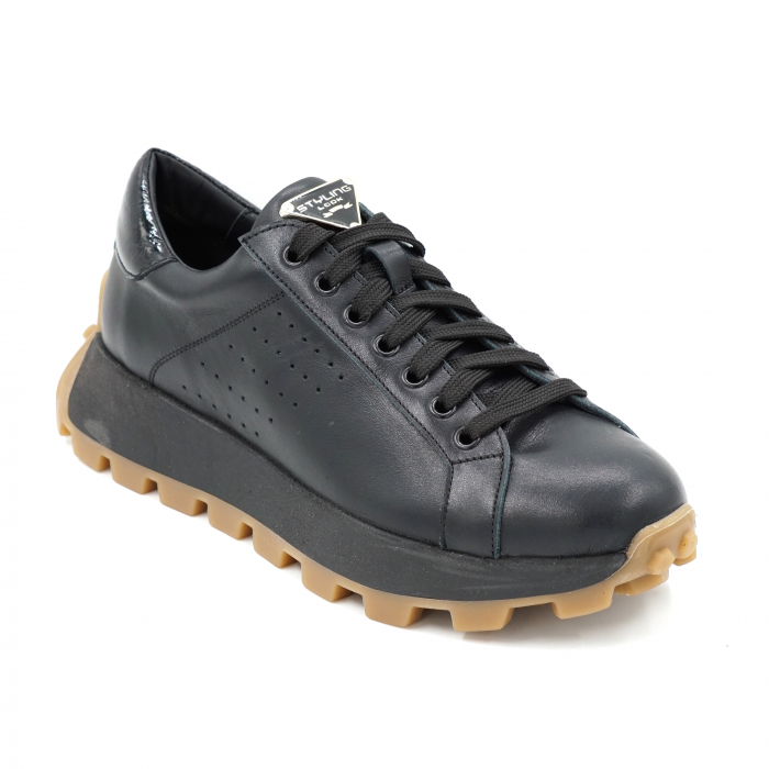 Pantofi dama tip adidas din piele naturala neagra cu varf rotund si talpa 4 cm 63521-24 [2]