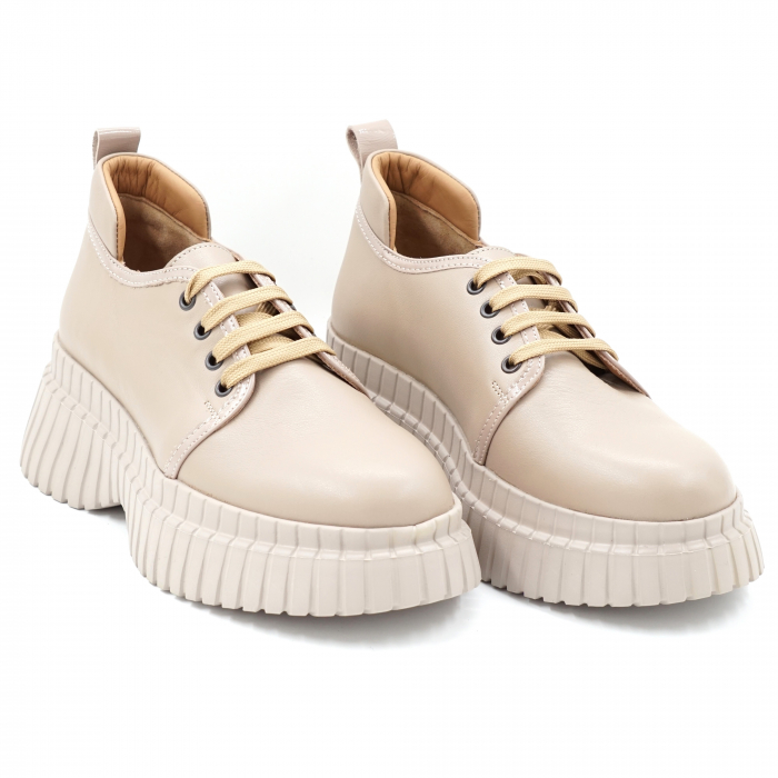 Pantofi dama tip adidas din piele naturala nude bej cu varf rotund si talpa inalta de 4 cm 63320-24 [3]