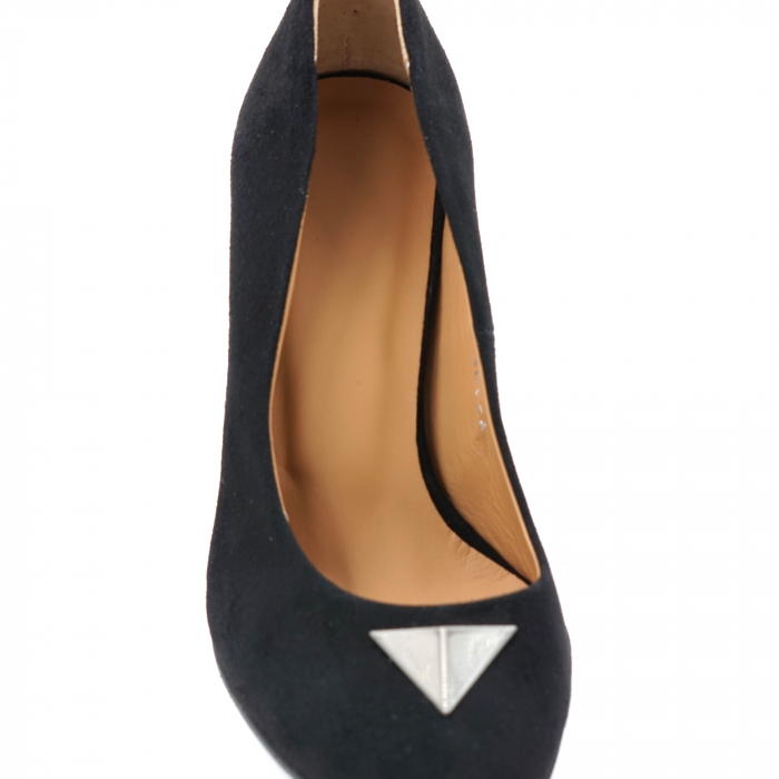 Pantofi dama din piele naturala intoarsa neagra cu varf ascutit si toc mediu gros 8 cm 50624-1-24 [5]
