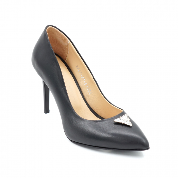 Pantofi dama din piele naturala neagra cu varf ascutit stileto si toc inalt subtire 9 cm 51524-24 [2]