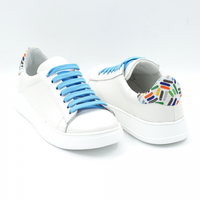 Pantofi dama tip adidas din piele naturala alba si cu imprimeu colorat cu varf rotund si talpa joasa 2 cm t 63021-2-24 [4]