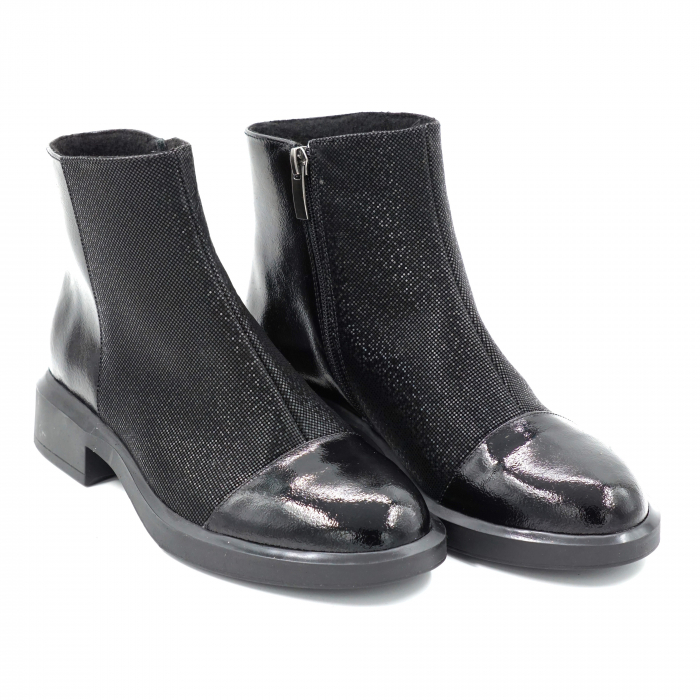 Ghete dama casual din piele naturala neagra si lac negru cu varf rotund si talpa 3 cm  70719-23 [3]