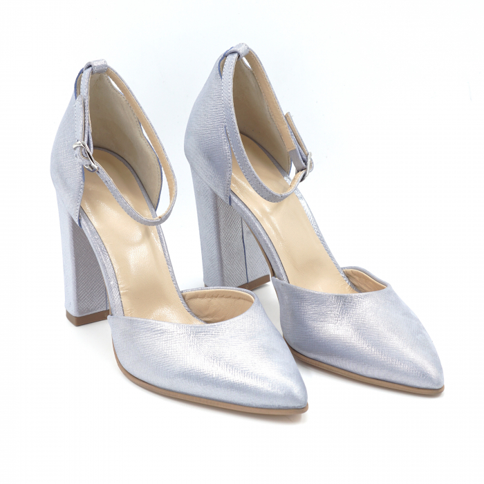 Sandale dama din piele naturala albastru bleu metalizat, cu varf ascutit stiletto si toc inalt gros imbracat 9 cm 1041-24 [3]