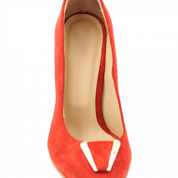 Pantofi dama din piele naturala intoarsa rosie cu varf ascutit stileto si toc inalt subtire 9 cm 50824-3-24 [5]