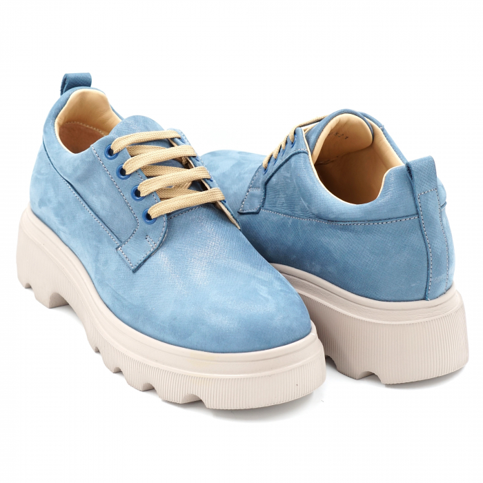 Pantofi dama casual din piele naturala albastru deschis sidef cu varf rotund si talpa 4 cm 50321-1-24 [4]