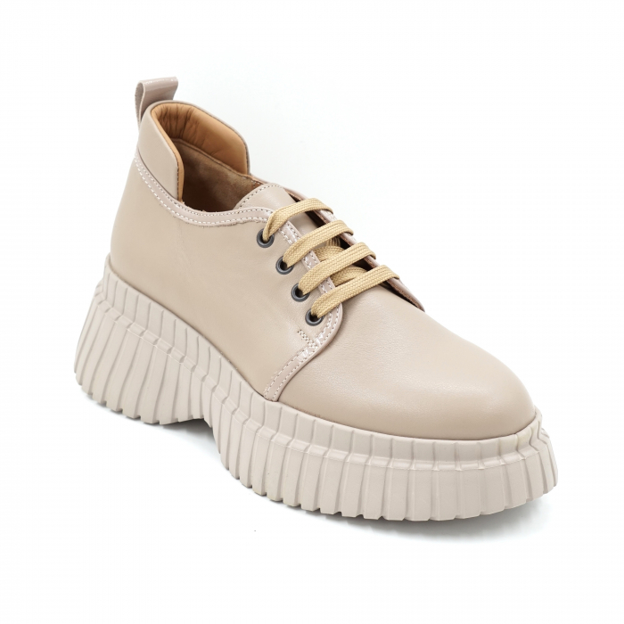 Pantofi dama tip adidas din piele naturala nude bej cu varf rotund si talpa inalta de 4 cm 63320-24 [2]