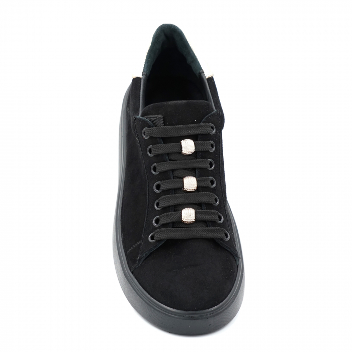 Pantofi dama tip adidas din piele naturala intoarsa neagra si aurie cu varf rotund si talpa 3 cm 63221-1-24 [5]