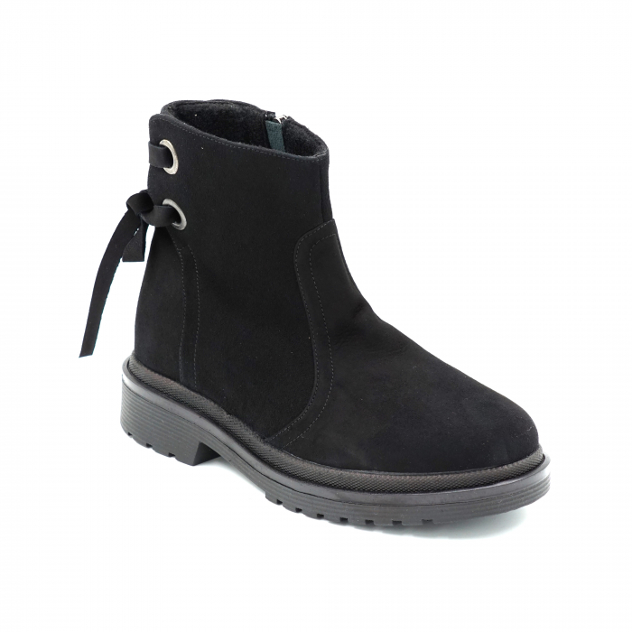 Ghete dama din piele naturala intoarsa neagra cu accesorii metalice cu varf rotund si talpa 3 cm 71120-23 [2]