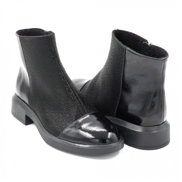 Ghete dama casual din piele naturala neagra si lac negru cu varf rotund si talpa 3 cm  70719-23 [4]