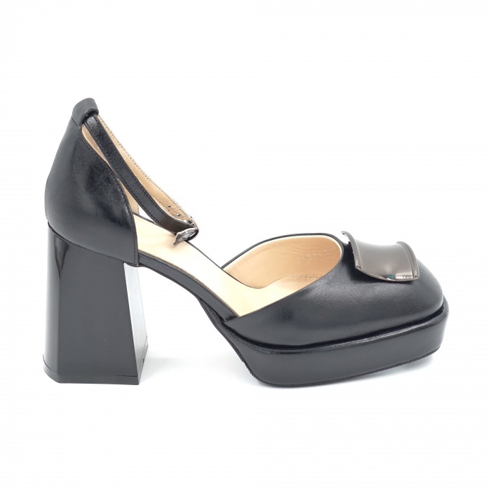 Sandale dama din piele naturala neagra cu varf patrat, platforma 2 cm si toc inalt gros 9 cm 1082-24 [3]