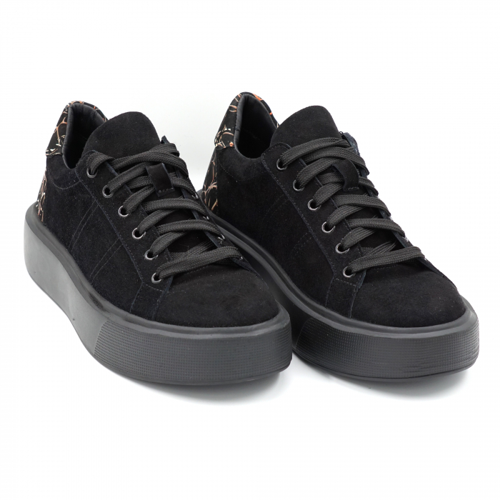 Pantofi dama tip adidas din piele naturala intoarsa neagra si cu imprimeu multicolor cu varf rotund si talpa 5 cm  50621-2-24 [3]