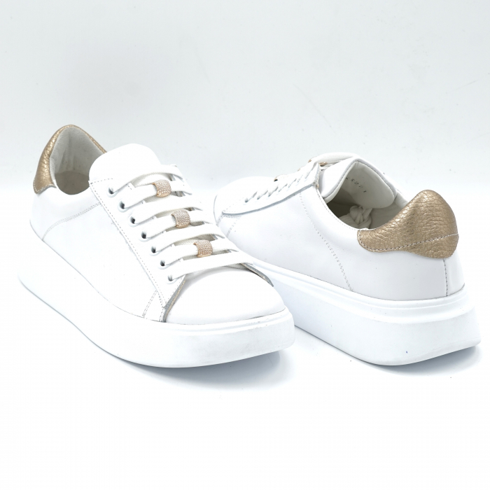 Pantofi dama tip adidas din piele naturala alba si aurie cu varf rotund si talpa 3 cm 63221-4-24 [2]
