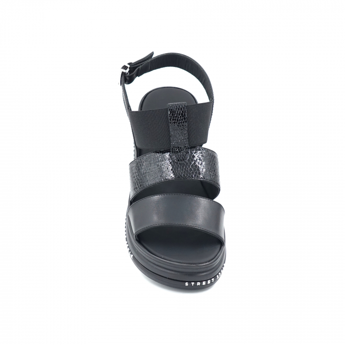 Sandale dama din piele naturala neagra si lac negru cu varf rotund si talpa inalta 6 cm 2321-1-24 [4]