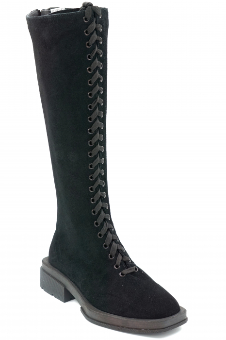 Cizme dama lungi casual din piele naturala intoarsa neagra cu varf rotund si talpa 2 cm 77021-1-23 [2]