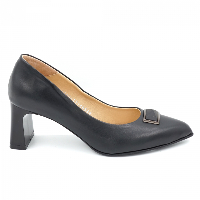 Pantofi dama din piele naturala neagra cu varf ascutit stileto si toc mic gros tip bricheta 6 cm 50524-3-24 [4]