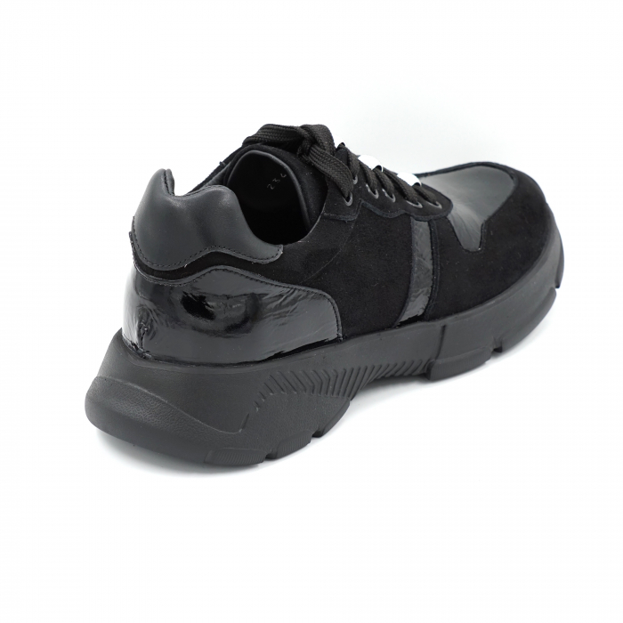 Pantofi dama tip adidas din piele naturala intoarsa si lacuita neagra cu varf semi rotund si talpa de 3 cm 63721-24 [3]