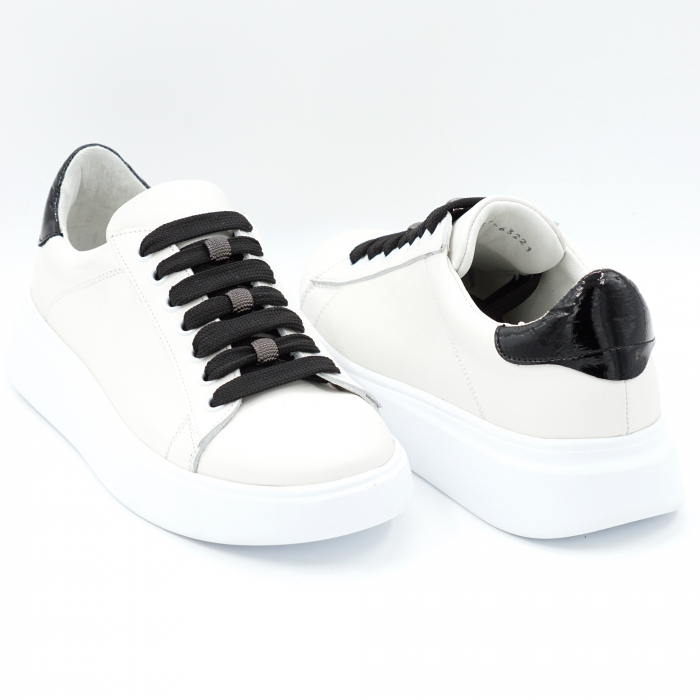 Pantofi dama tip adidas din piele naturala alba si neagra  cu varf rotund si talpa 3 cm 63221-2-24 [2]
