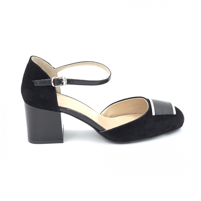 Sandale dama din piele naturala intoarsa neagra cu varf rotund si toc mic gros 6 cm 1067-24 [3]