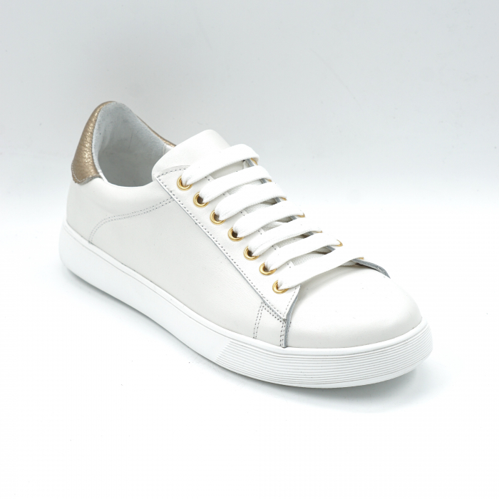Pantofi dama tip adidas din piele naturala alba si aurie cu varf rotund si talpa joasa 2 cm 63021-1-24 [2]