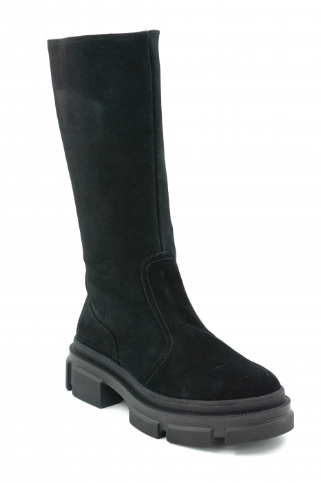 Cizme dama casual scurte din piele naturala intoarsa neagra cu varf rotund si talpa 3 cm 77921-2-23 [2]