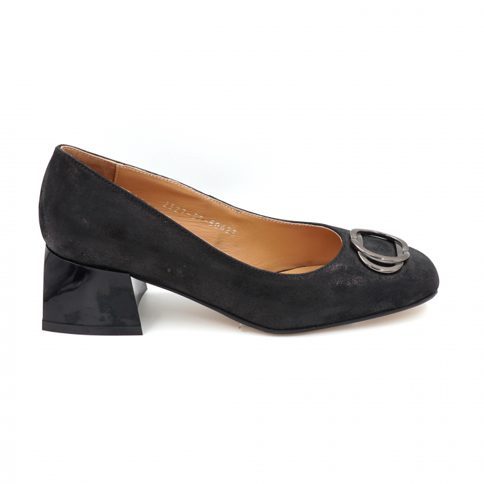 Pantofi dama din piele naturala neagra satinata cu varf patrat si toc mic gros 4 cm 50423-24 [3]